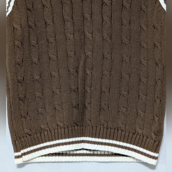Brandy Melville Brown Cable Knit V-neck Sweater Vest, Made In Italy One Size NWT - Picture 3 of 12